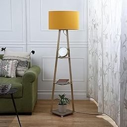 Art Decors Floor Lamp in Solid Wood & Natural Wood with Shelf Shade for Living Room,Bedrooms, Colour (Yellow)-17