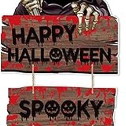 SAZ DEKOR Happy Halloween Hanging Sign Halloween Door Sign for Front Door Outdoor Yard-image-40