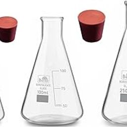 Bello Borosilicate 3.3 Glass Conical Flask - 50ml 100 ml & 250 ml with Graduation Marks and spot, Cork 2 combo of 5 products for school collage chemistry lab laboratory-picture-26