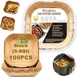 Air Fryer Disposable Paper Liners Standard Paper Liners: 100Pcs Oil Proof Parchment Sheets Round, Airfryer Paper Basket Bowl Liner for Baking Cooking Food (8IN) SquareBrown-32