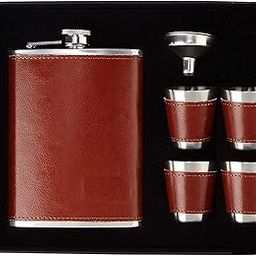RIMEET Leather Stainless Steel Hip Flask with 4 Shot Glasses with Funnel, Liquor, Wine, Whiskey, Alcohol Drinks Holder Pocket Beverage Bottle (Hip Flash 4 Shots Box 8 OZ)-image-11