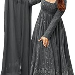 Women's Georgette Gown | Embroidery Work | Embroidered Georgette Outfit | Designer Embroidered Dress with Dupatta || Long Sleeve Gowns-image-67