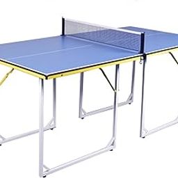 RUP 6ft Mini Table Tennis Table with Foldable Metal Legs, Blue Playing Surface with Yellow Accent, Net, Rackets, Balls Included-20
