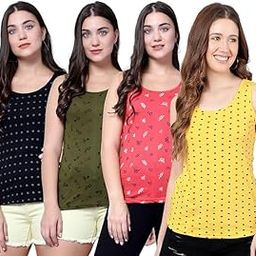 Women Tank Top – Regular Fit Cotton Sleeveless Tee | Ladies Casual Tank Top,Stylish Women Clothing,Soft Cotton Tank for Girls & Women-Pack of 4-image-88