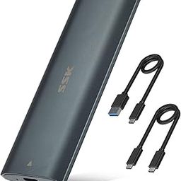 SSK M.2 NVME SATA SSD Enclosure Adapter,RTL9210B Chips Tool-Free SSD Reader USB C 3.1/3.2 Gen 2 10Gbps PCIe,6Gbps SATA MKey/(B+M) Key,External SSD Enclosure Support UASP Trim for 2242/2260/2280-black-1