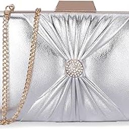 Ritzy Collection Faux Leather Womens Party Clutch Ladies Wallet with Chain Strap Evening Bag with Fashionable Button Closure (Silver)-image-6