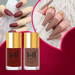 MI Fashion Matte Nail Polish Truly Unique Set of 2 Wide Brush (Dark Nude,Red) 9.9ml each-35
