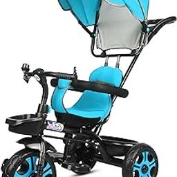 BABY SMILE Play Kids/Baby Tricycle with Safety Guard Rail for Kids 2 to 5 Years Boys with Parental Control Trike Cycle 4-in-1 Kids Tricycle with Adjustable Canopy, Parent Push Handle (Blue)-image-33