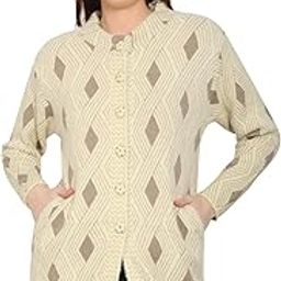 Premium Women's Winterwear Woolen Long Coat Sweater/Cardigan with Pocket (Made of Hair Feather Yarn Wool) (2XL, Cream)-picture-9