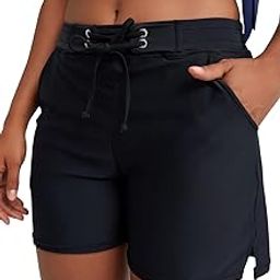 Swim Shorts Women High Waisted Swim Bottoms with Pocket Drawstring Board Shorts Bathing Suit Boy Short, Black, Medium-image-20