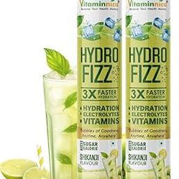 Vitaminnica Hydro Fizz Effervescent Tablets | Sugar-Free & Refreshing- 20 Effervescent Tablets– Advanced Hydration Drink & Electrolyte Booster | Shikanji Flavour- Pack of 2-28