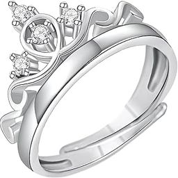 Pure 925 Sterling Silver Rings for Women, Stylish Ladies Anguthi - Band Ring for Girlfriend, Queen Crown Ring for Women, Silver Rings for Girls (Adjustable)-image-52