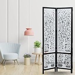 Alif Krafts Wooden Laser Partition Screen || Room Divider Traditional Laser Wooden Stand || Separator for Livingroom Bebroom || Balcony Divider Panel with White & Black Color 2 Panel-picture-18