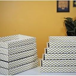 SATYAM KRAFT 12 Pcs Multipurpose Decorative Folding Gift Box | Folding Paper Hamper Boxes for Return Gifts, Sweets, DIY Craft | Rectangular Cardboard Tray (Golden) (Without net)-image-94