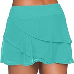 Swimming Skirt, Lined Ruffle Breathable Short Swim Bottoms Skirt High Waist Light Pure Color for Diving for Beach XL-image-53