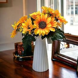 Art Street Artificial Yellow Sunflower Flower Bunch for Vases or Pot Suited for Table Indoor Home Decoration Pack of 1 Bunch with 6 Flower Head Size 11 Inch-19