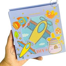 Kids Diamond Painting Kit, Airplane and Star Design, Ages 3+, with Frame and Accessories (Blue)-image-94