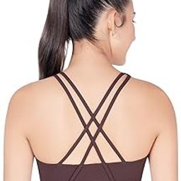 PLUMBURY Women Strappy Cross Back Medium Support Padded Sports Bra for Running| Workout|Yoga|Gym, Size M to XXL-34