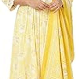 Elegant Yellow Floral Anarkali Cotton Suit Set for Women with Printed Dupatta, 3/4 Sleeve Ethnic Kurta Palazzo Set-image-19