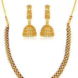 Traditional Wedding Maharashtrian Kolhapuri Thushi Necklace Saaj Thushi Mangalsutra Pendant Locket Necklace Set Jewellery Set with Jhumki Earring Combo(ComboThushi806-Jhumki1007)-image-19