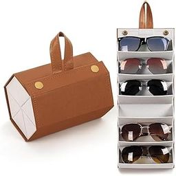 BANDIDHARI ENTERPRISE Sunglasses Organizer Box - 6 Slots PU Leather Portable Lightweight Sunglass Holder with Hanging Strap and Button Closure, Specs Case Box for Women, Men Travel-10