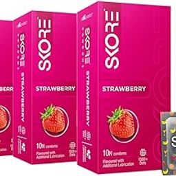 Skore Strawberry Flavored Monthly Pack Condoms, 10s (Pack of 3)-10