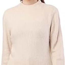 nobarr Women's Acrylic Full Sleeve with Crew-Neck Cream Sweater-picture-35