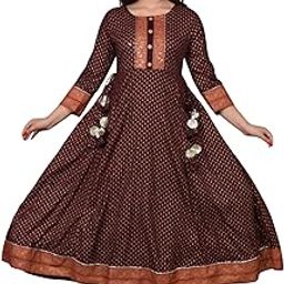Zinko Women's Long Gown Dress with Mirror Work, Hand Embroidery, Reyon Fabric, Latkan Details-image-21