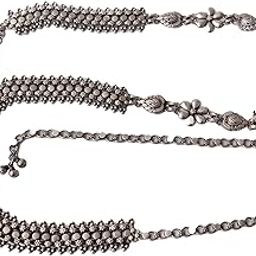 925 Sterling Silver Kamarband/Waist Chain, Moh Sadabahaar Flower Motif Kamarbandh,Well Stamped with 92.5,Handcrafted Oxidized Waist Chain, Women Accessories, Body Jewellery-image-34