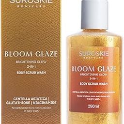Suroskie Bloom Glaze Brightening Glow 2-in-1 Body Scrub Wash | Glycolic Extract, Liquorice & Niacinamide | For Tan Removal & Even Skin Tone | Exfoliating Body Wash Shower Gel for Women & Men-11