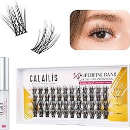 CALAILIS Individual Lashes, DIY Eyelash Extensions, Super Thin Glue-based Band, Natural Look Reusable,11/13/13/15mm, Lasting for 48 Hours Individual DIY Eyelashes(01YS)-48