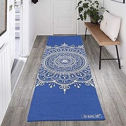 THE HOME TALK Handmade Yoga Exercise Mat + Sleek Yoga Strap | Workout Mats For Pilates, Yoga & Fitness | Eco-Friendly | Cotton Weave | Aerobics Stretching Training Mats | Non-Slip Gym Runner-image-88