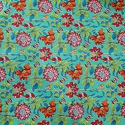 100% Cotton Dress Making Fabric Sanganeri Print Jaipur Hand Block Printed Unstiched Dress Material for Women Blouse/Plazzo, Kurti/Lehenga/Saree/Piece Womens 43" Inches Width (Sea Green 3, 3 Meter)-picture-15