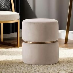 JUMBO CRAFTS Wooden Puffy Round Footstool - Ottoman Stool for Living Room Furniture Round Ottoman - Sitting Pouffe Ottoman Stool/Room Dcor/Office Stool - Cream-16