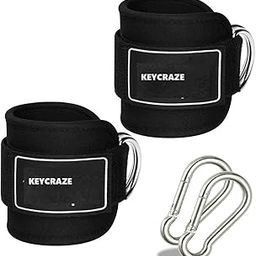 keycraze Ankle Strap for Gym Cable Machine (Pair)- Heavy D Ring Padded Ankle Band for Gym Workout | Cuff Attachment Kickbacks Leg Extensions Glutes Exercises for Men and Women (Black with Hook)-1