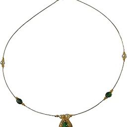 Gold Plated CZ AD Studded Green Stone Invisible Chain Short Necklace-image-3