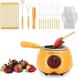 Outamateur Upgraded Melting Fondue Set,MINI Electric Chocolate Melting Pot,Chocolate Fondue Fountain,Warmer Machine for Milk Chocolate,Cheese,Butter,Candy (Yellow)-image-13