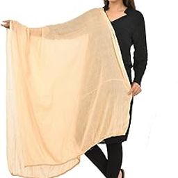 Cotton Dupatta Solid Beige Wedding Shawl Wrap Scarves Fringes Stole-image-58