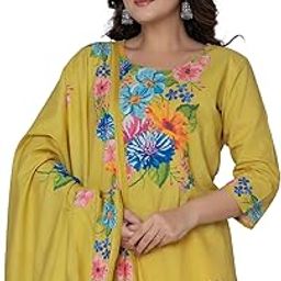 Women's Cotton Printed Straight Kurta with Pant & Dupatta-image-1