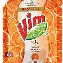 Vim ProClean Dishwash Liquid Gel with Tangerine Freshness, Gentle on Hands, Removes tough grease, 100% Plant-Based, Child and Pet Utensil friendly, 2L-image-3