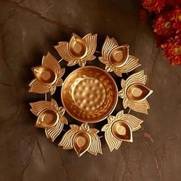 Anasay Decorative Gold Lotus Bowl Set with 9 Small Bowls, Metal Serving Platter for Festive Home Decor-image-29