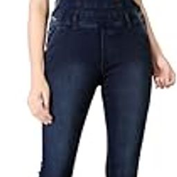 Stretchable Denim Ankle Length 5 Pockets Square Neck Sleeveless Dungaree for Women-image-34