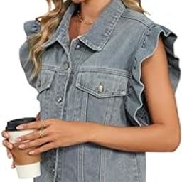 Women’s Washed Wood Ear Denim Vest Waistcoat | Sleeveless Ruffle Trim Casual Layer-image-50