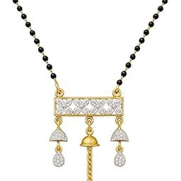 S Imitation Jewellery Elegant Mangalsutra Necklace with CZ Diamond Pendant, Black Beads Chain, Gold-Plated-image-97