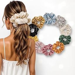 Scrunchies for Women – Satin & Silk Scrunchie Set | Scrunchy, Crunchies & Rubber Bands | Satin Scrunchies for Women | Stylish & Gentle (PACK OF 10)-8