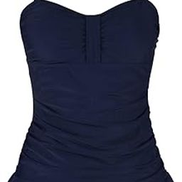 Women's 50's Retro Ruched Tankini Swimsuit Top Pool Wear with Ruffle Hem, Navy, 12-image-15