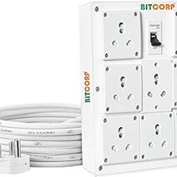 Bitcorp Extension Board 8 Socket 1 Mcb 16A, 5000W Heavy Duty Power Strip with Surge Protector 10 Meter Electric Power Extension Cord for Home Gadgets, Office, Pc, Cooler, Fridge (White) 220 Volts-image-49