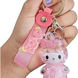 Water Glitter Keychain for Kids, Cute Floating Liquid Filled Keychain with Plushie Strap, Cartoon Melody Design– Trendy Keyring for Bags, Purses, and Keys (Pink Colour)-13