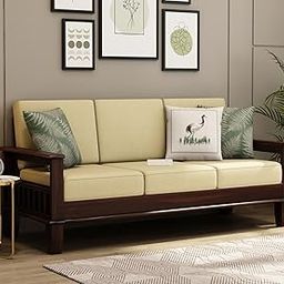 WOOD DECOR HANDICRAFT Sofa Set 3 Seater Furniture, Wood 3 Seater Sofa Set, Teak Wood Furniture Sofa Set 3 Seater for Home Living Room with Cushions Wooden Sofa Set (Walnut Finish)-image-11