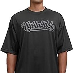 Highlander Men's Popcorn Structured Oversized T-Shirt | Round Neck | Half Sleeves | Drop Shoulder | Casual & Trendy | Graphic Print | Tshirt for Man | Men Tshirts | Men Stylish Tshirt-5